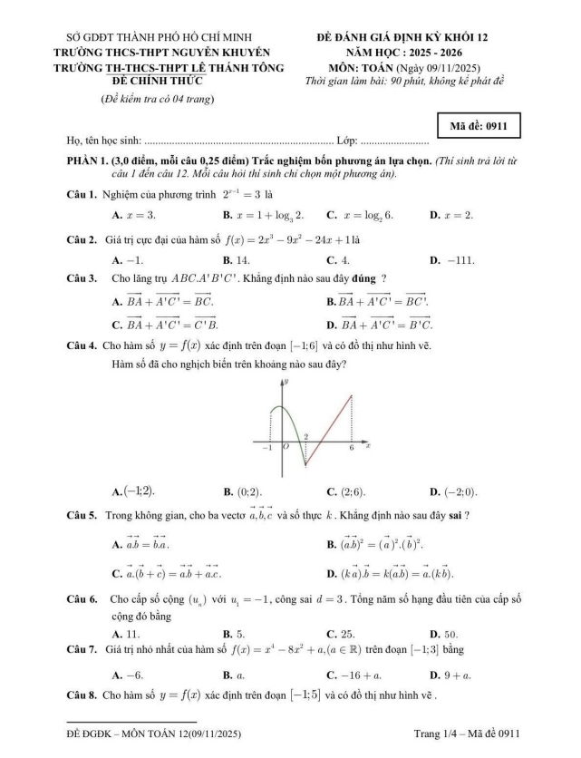 đề kiểm tra toán 12 tháng 11 năm 2025 trường nguyễn khuyến & lê thánh tông – tp hcm (2)