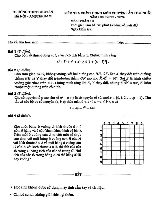 đề ktcl môn chuyên toán 10 lần 1 năm 2025 – 2026 trường chuyên hà nội – amsterdam