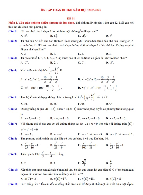 đề ôn tập cuối học kỳ 2 toán 10 năm 2025 – 2026 trường thpt thủ đức – tp hcm