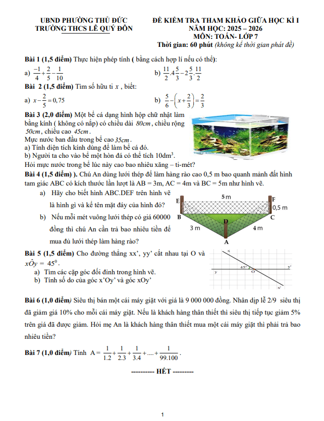 đề tham khảo giữa kì 1 toán 7 năm 2025 – 2026 trường thcs lê quý đôn – tp hcm