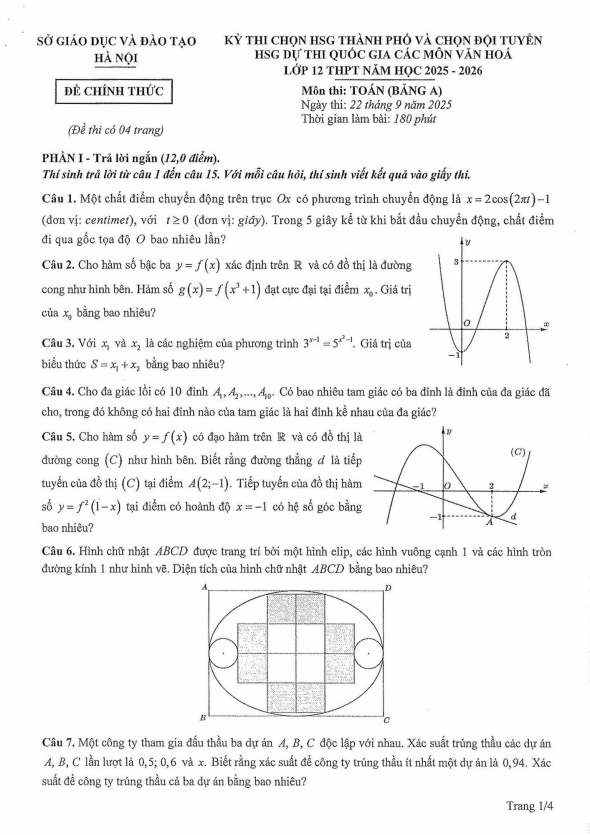 đề thi chọn học sinh giỏi toán 12 năm 2025 – 2026 sở gd&đt hà nội