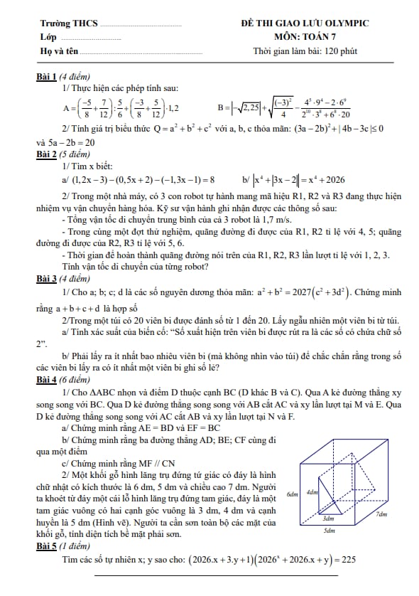 đề thi giao lưu olympic toán 7 năm 2025 – 2026 cụm trường thcs – hà nội