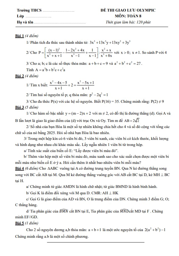đề thi giao lưu olympic toán 8 năm 2025 – 2026 cụm trường thcs – hà nội