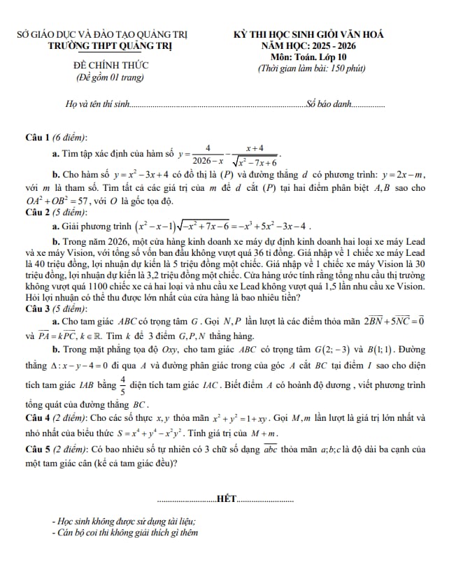 đề thi học sinh giỏi toán 10 năm 2025 – 2026 trường thpt quảng trị – quảng trị