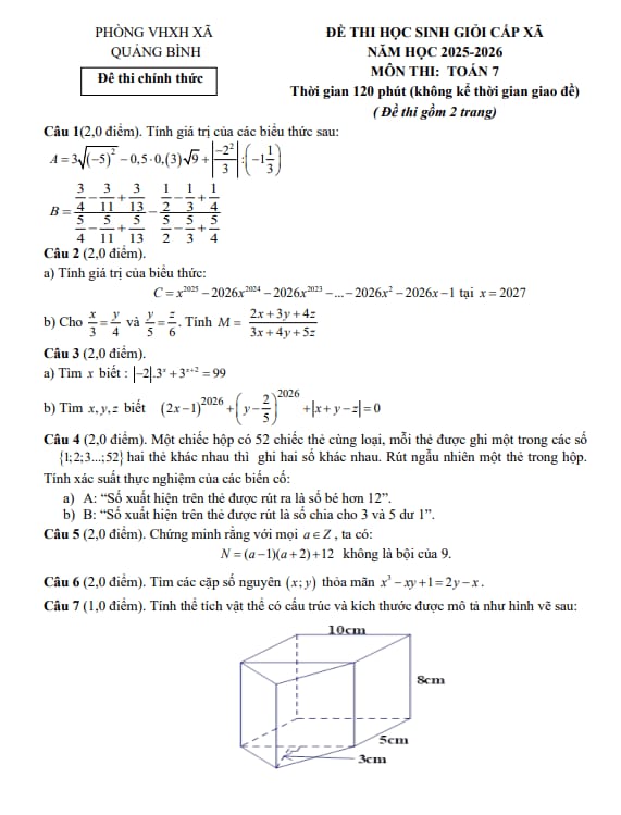 đề thi học sinh giỏi toán 7 năm 2025 – 2026 xã quảng bình – thanh hóa