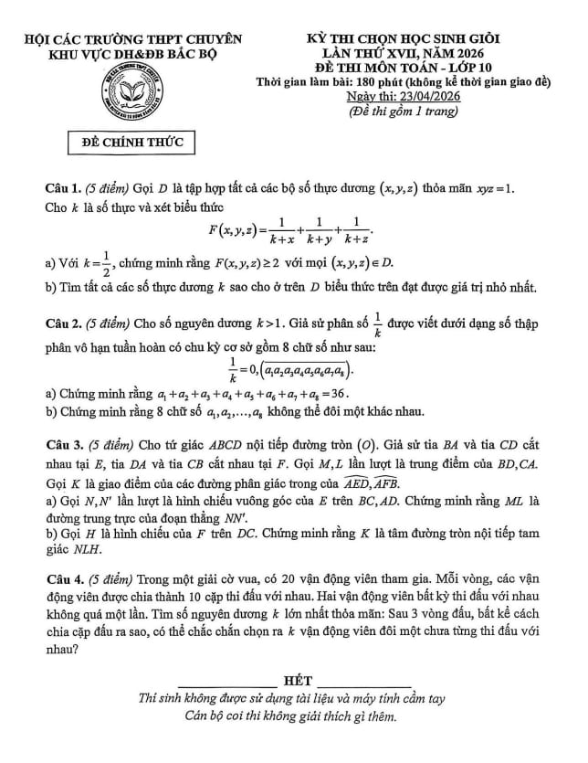 Tài liệu đề thi hsg toán 10 lần 17 năm 2026 hội các trường thpt chuyên dh&đb bắc bộ