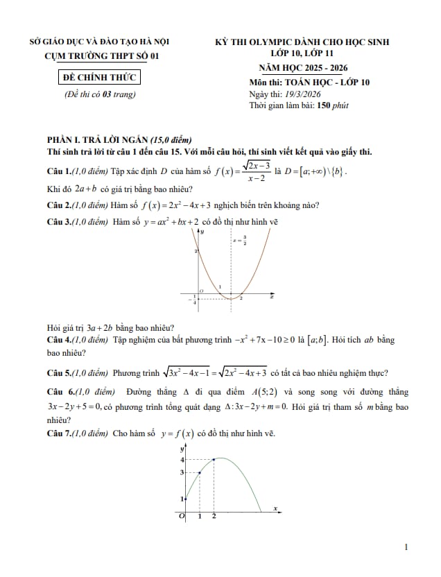 đề thi olympic toán 10 năm 2025 – 2026 cụm trường thpt số 01 – hà nội