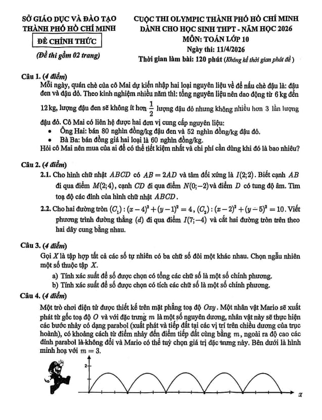 Tài liệu đề thi olympic toán 10 năm 2025 – 2026 sở gd&đt tp hồ chí minh