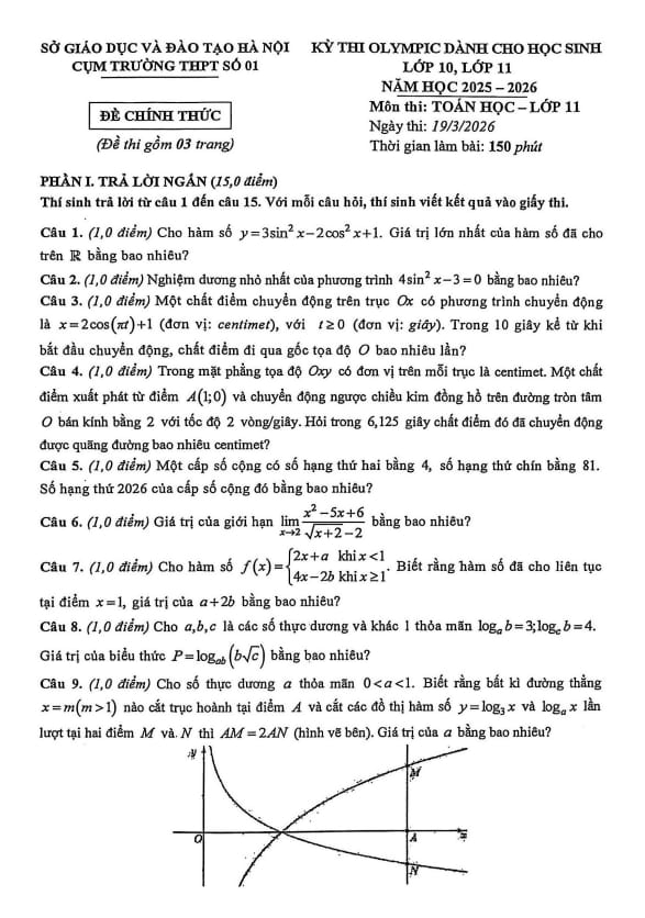 đề thi olympic toán 11 năm 2025 – 2026 cụm trường thpt số 01 – hà nội