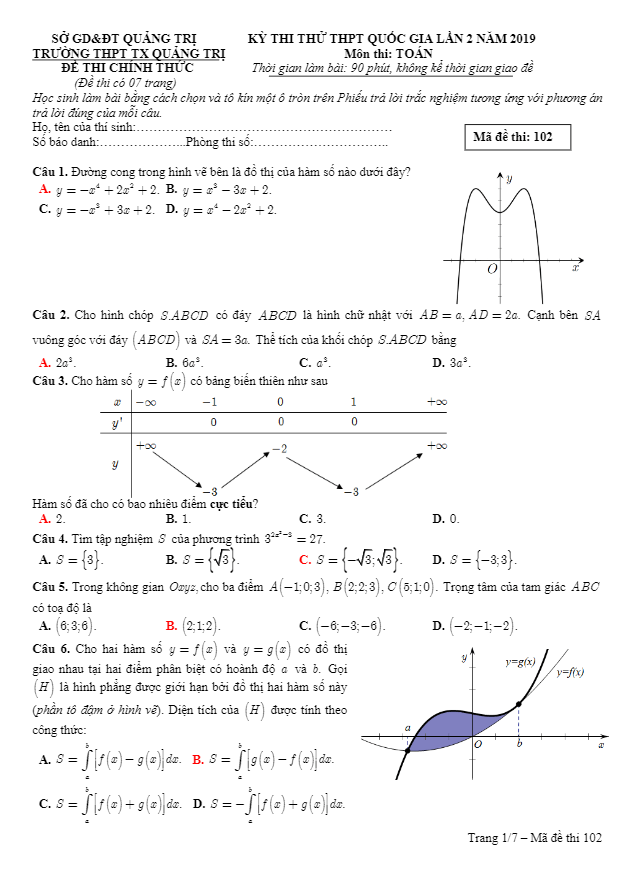 đề thi thử thptqg 2019 môn toán lần 2 trường thpt thị xã quảng trị