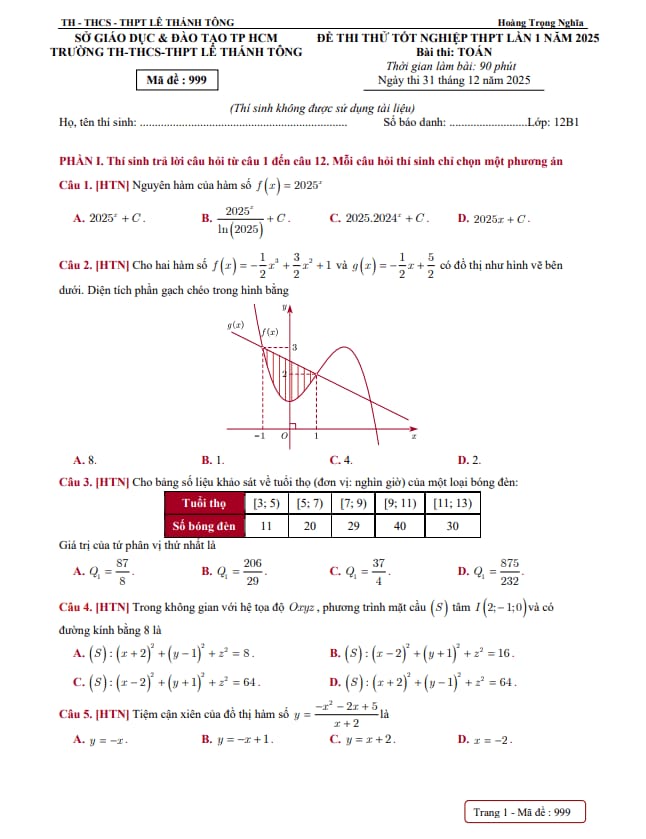 Tài liệu đề thi thử tn thpt 2026 lần 1 môn toán trường lê thánh tông – tp hcm