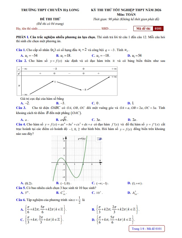Tài liệu đề thi thử tn thpt 2026 môn toán trường thpt chuyên hạ long – quảng ninh