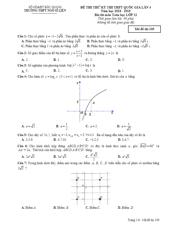 đề thi thử toán thpt qg 2019 trường thpt ngô sĩ liên – bắc giang lần 4