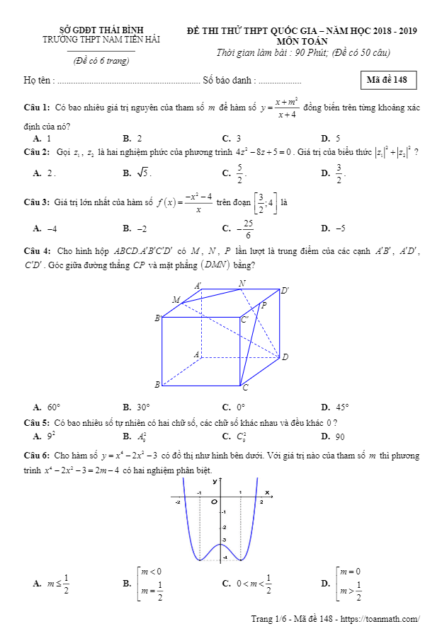 đề thi thử toán thpt quốc gia 2019 trường thpt nam tiền hải – thái bình
