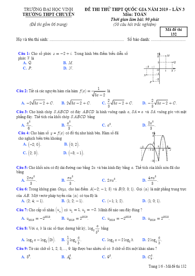 đề thi thử toán thptqg 2019 lần 3 trường chuyên đại học vinh – nghệ an