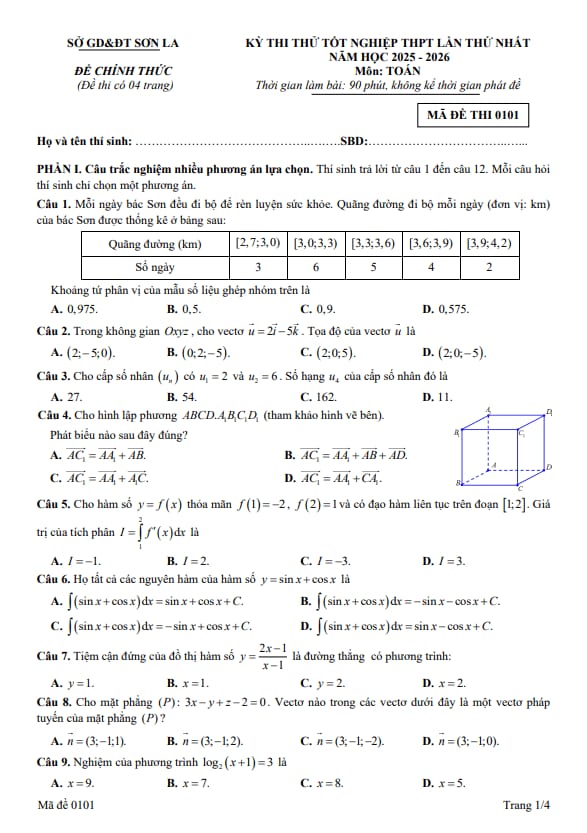đề thi thử tốt nghiệp thpt 2026 môn toán lần 1 sở gd&đt sơn la