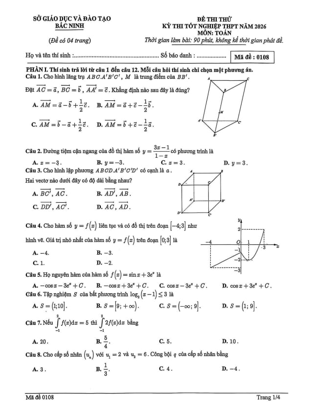 đề thi thử tốt nghiệp thpt năm 2026 môn toán sở gd&đt bắc ninh