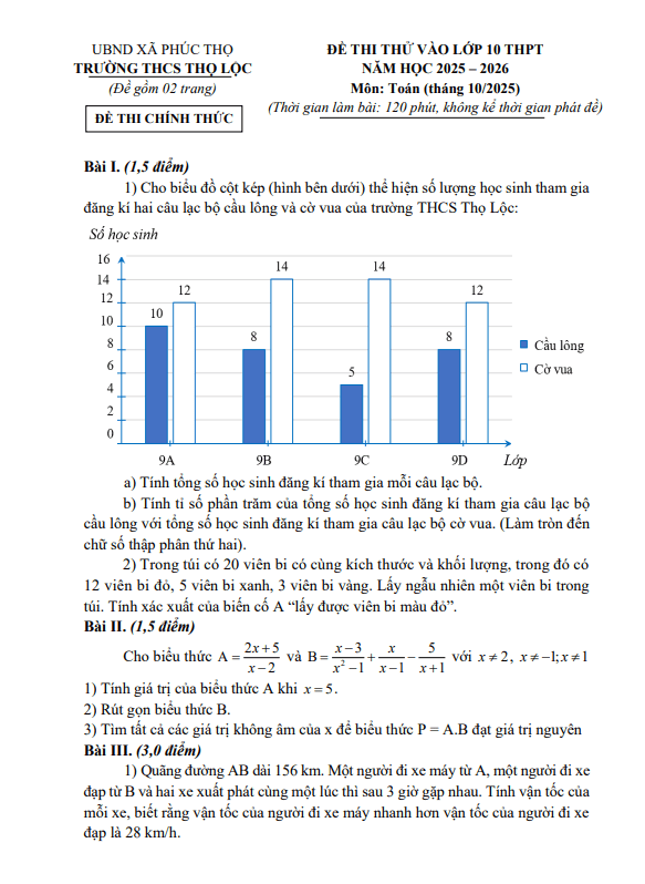 đề thi thử vào lớp 10 môn toán năm 2026 trường thcs thọ lộc – hà nội