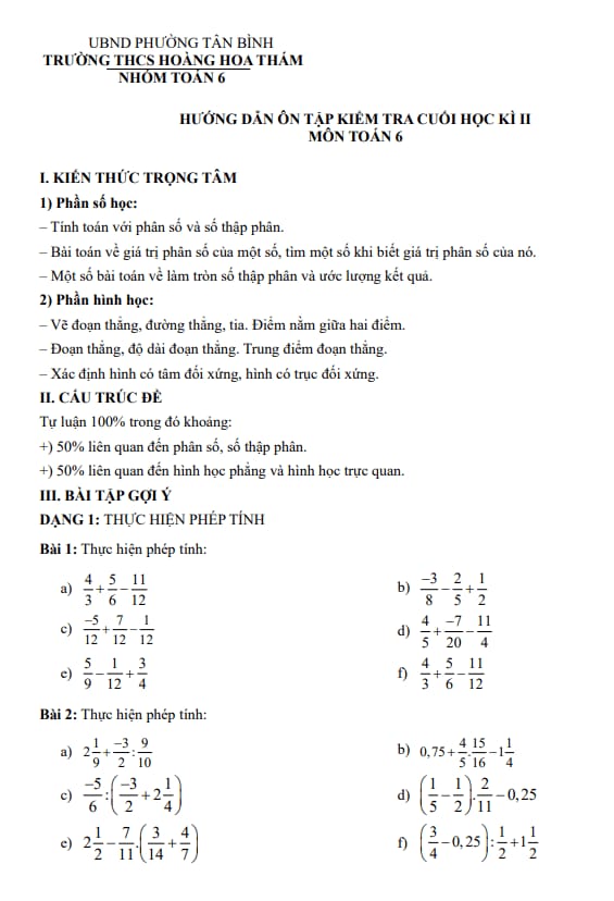 ôn tập cuối học kì 2 toán 6 năm 2025 – 2026 trường thcs hoàng hoa thám – tp hcm