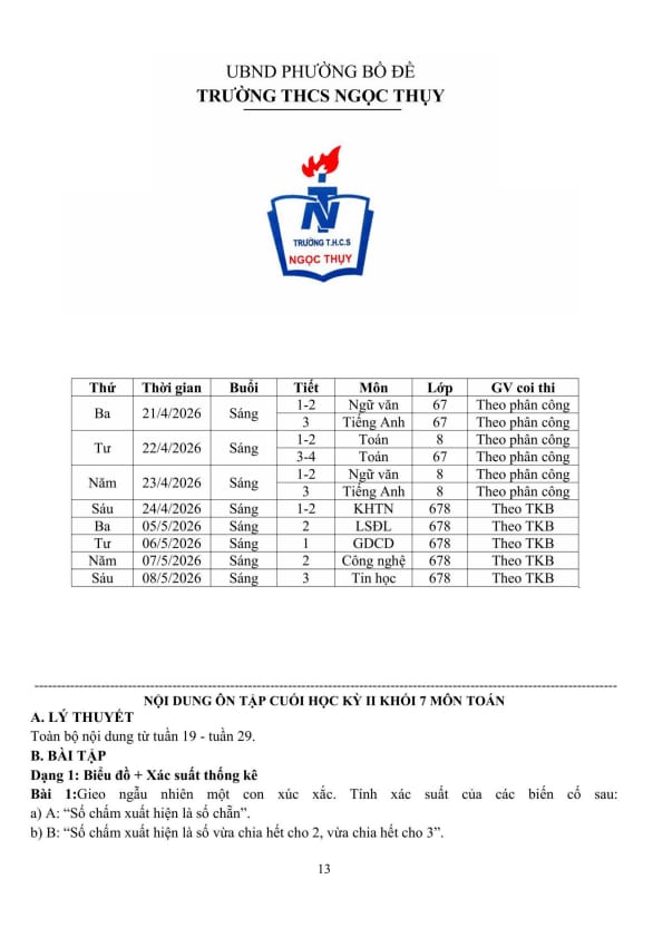 ôn tập cuối học kỳ 2 toán 7 năm 2025 – 2026 trường thcs ngọc thụy – hà nội