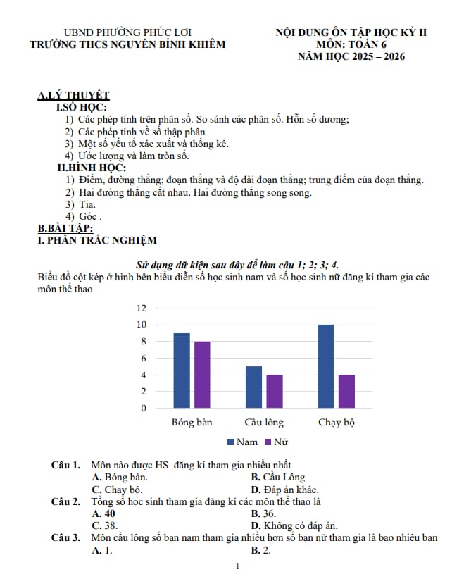 ôn tập cuối kì 2 toán 6 năm 2025 – 2026 trường thcs nguyễn bỉnh khiêm – hà nội