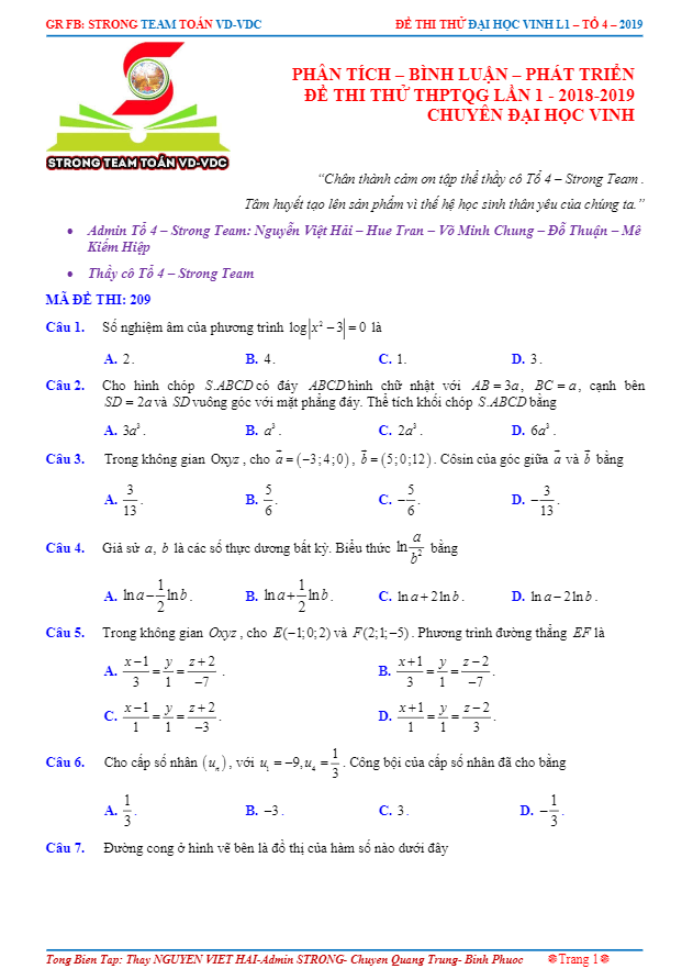 phân tích, bình luận và phát triển đề thi thử toán 2019 chuyên đh vinh – nghệ an lần 1