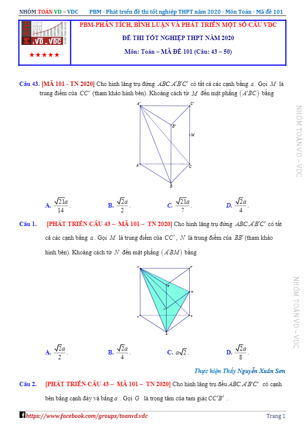 phát triển bài toán vd – vdc trong đề thi tốt nghiệp thpt 2020 môn toán