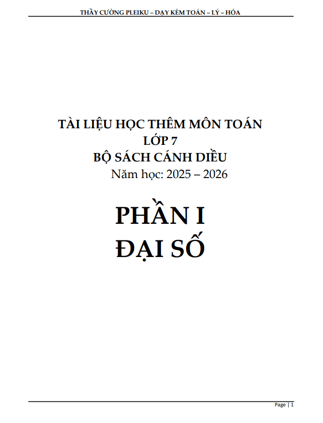 tài liệu học thêm môn toán 7 sách cánh diều học kì 1