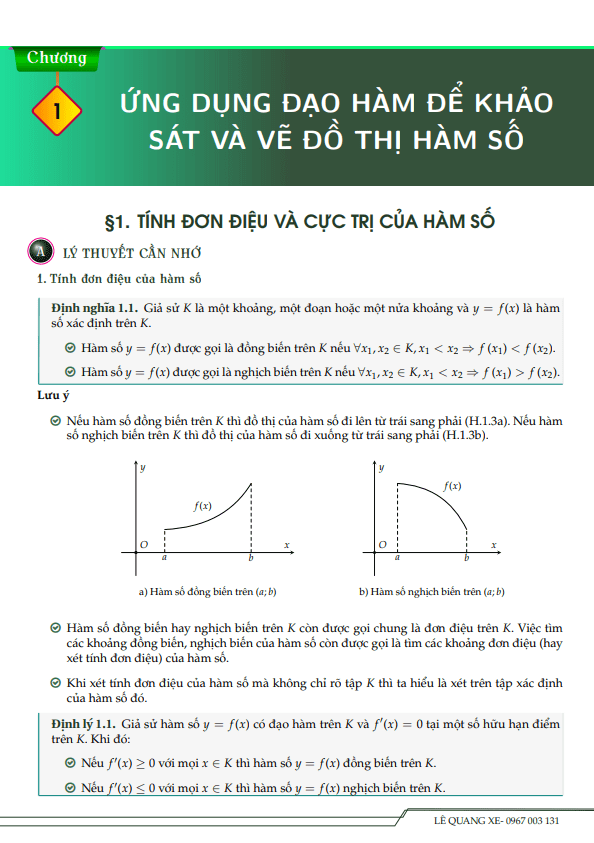 tài liệu ứng dụng đạo hàm để khảo sát và vẽ đồ thị của hàm số cấu trúc mới