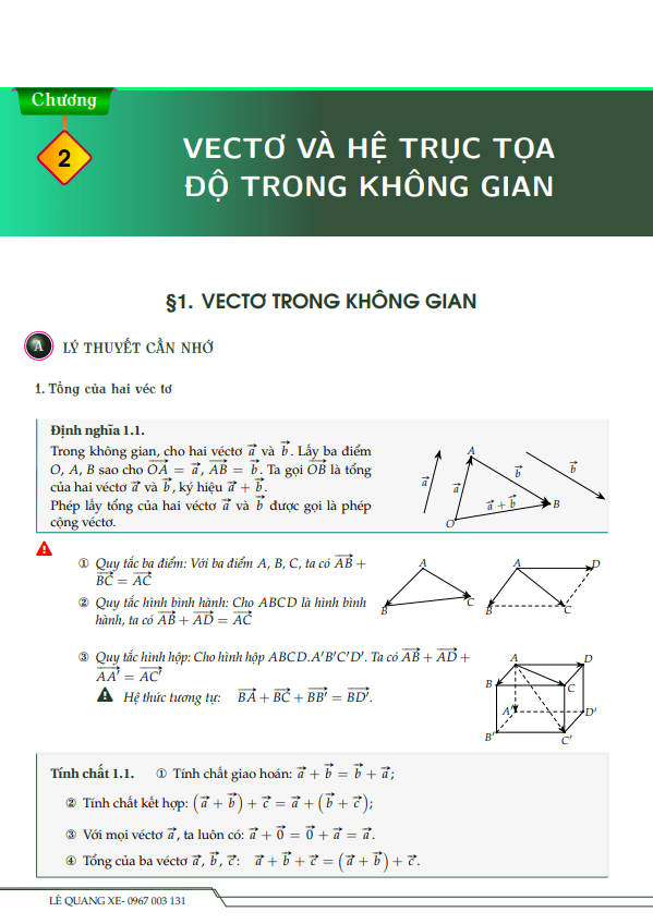 tài liệu vectơ và hệ trục tọa độ trong không gian cấu trúc mới
