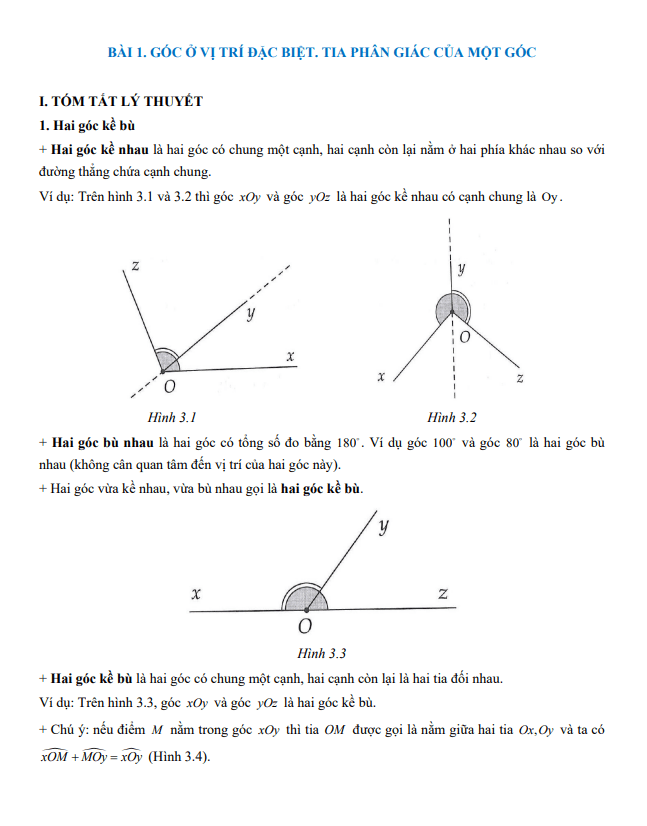 tóm tắt lý thuyết và các dạng bài tập góc và đường thẳng song song toán 7