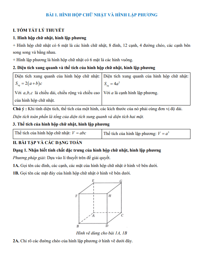 tóm tắt lý thuyết và các dạng bài tập một số hình khối trong thực tiễn toán 7