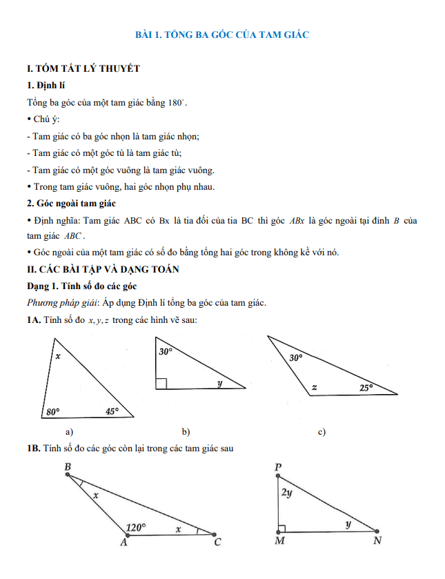 tóm tắt lý thuyết và các dạng bài tập tam giác bằng nhau toán 7